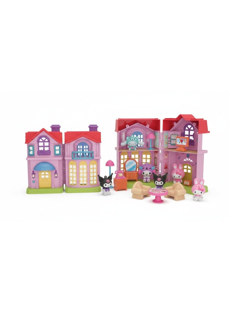 REZZOSS Kuromi Dollhouse Dining Room Playset with LED Lights & Music – DIY Purple 2-Story Villa with Furniture & My Melody Figures | Interactive Sanrio Tea Party Toy | Role Play Gift for Girls Birthday Eid Ramadan - Image 2